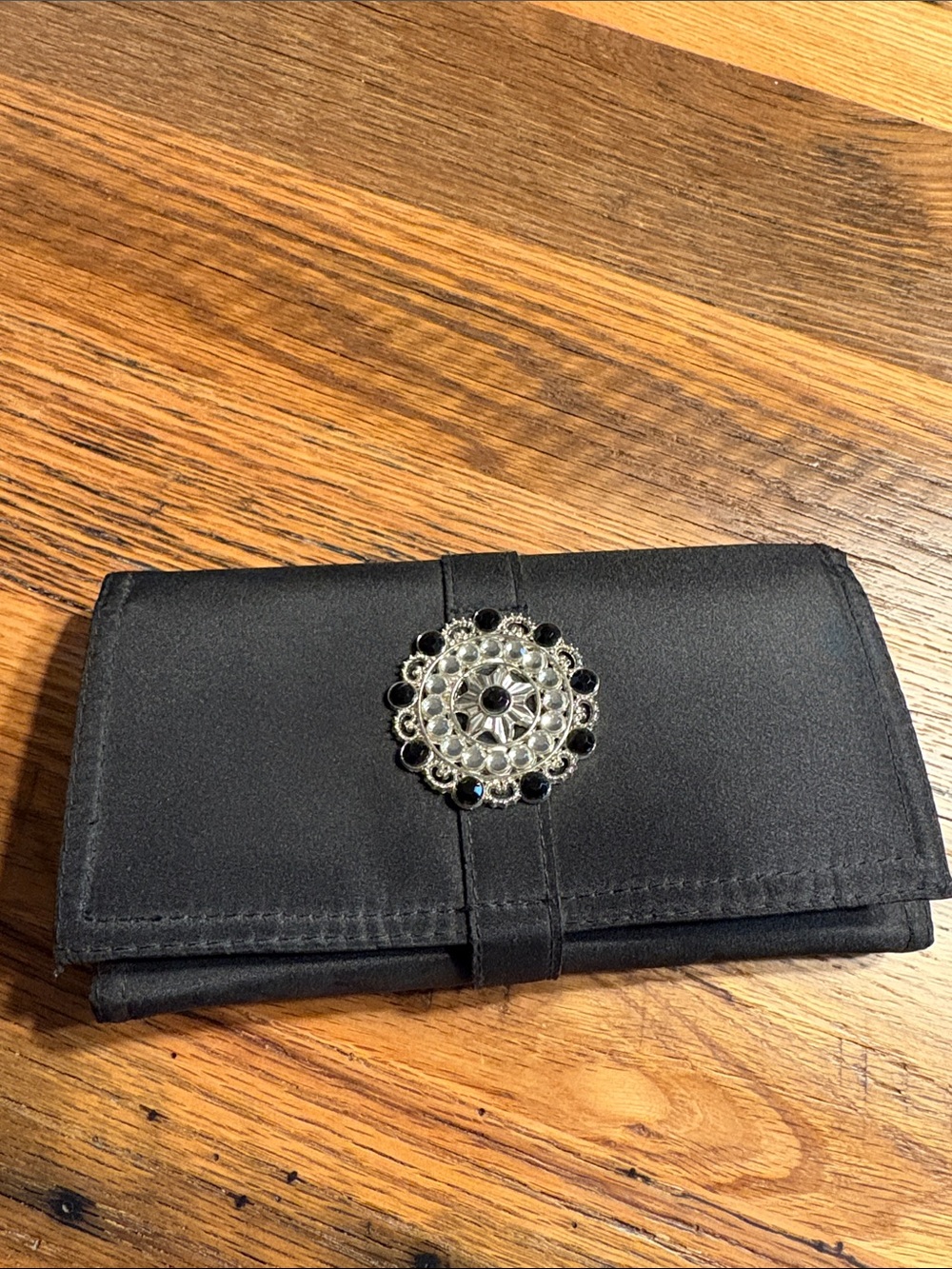 Black Satin Silver Safe Keeper Jewelry Organizer Wallet